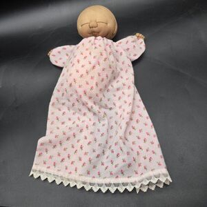 Vintage Handmade Stuffed Nylon Baby Doll Pinched Face Sleeping 12" Hand Puppet